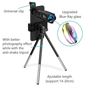 Selvim Phone Camera Lens Phone Lens Kit 4 in 1, 22X Telephoto Lens, 235° Fisheye Lens, 0.62X Wide Angle Lens, 25X Macro Lens, Compatible with iOS iPhone 10 8 7 6 6s Plus X XS XR Android Samsung -Black