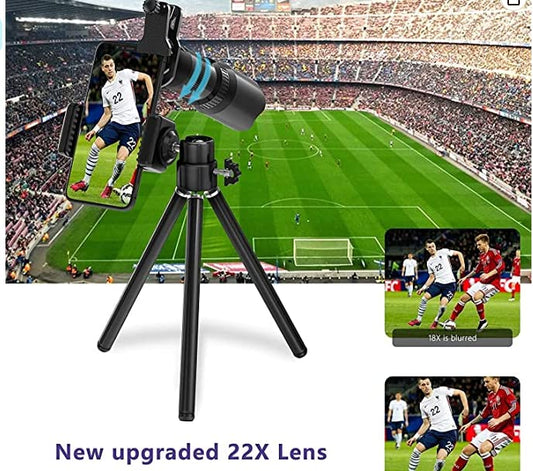 Selvim Phone Camera Lens Phone Lens Kit 4 in 1, 22X Telephoto Lens, 235° Fisheye Lens, 0.62X Wide Angle Lens, 25X Macro Lens, Compatible with iOS iPhone 10 8 7 6 6s Plus X XS XR Android Samsung -Black