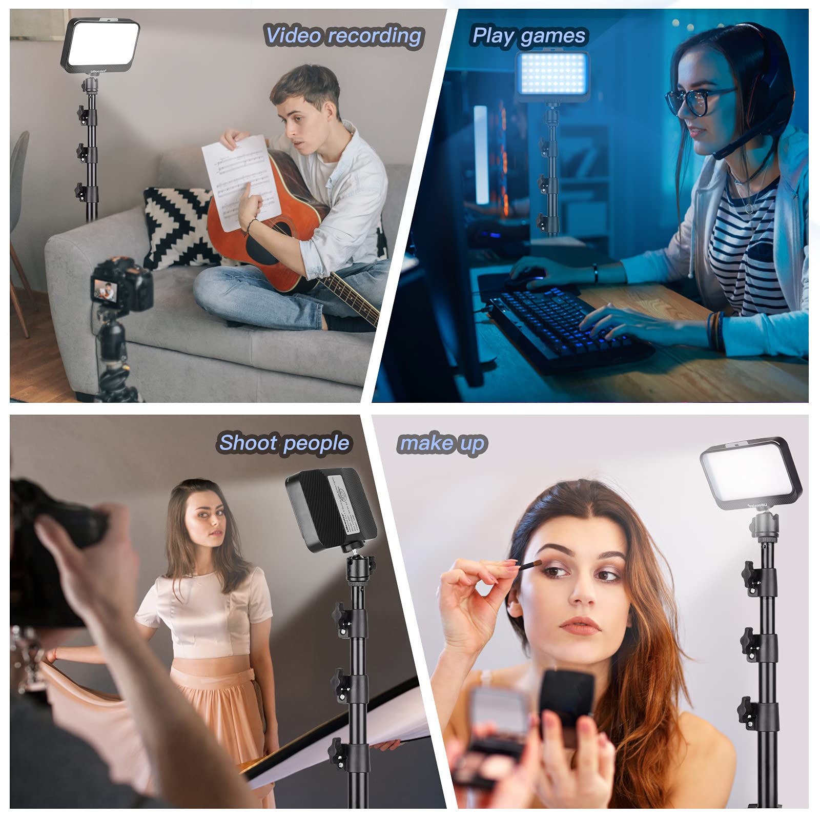 Set Luci LED UBeesize Con 2 Pannelli, Dimmerabile 6000K, Treppiede Mini E Filtri Colorati Per Foto, Video, Streaming
